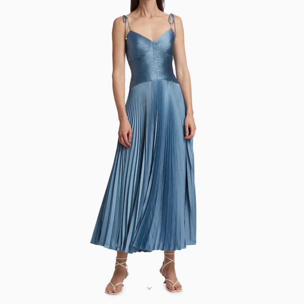 Derek Lam 10 Crosby Rochelle Pleated Cami Midi Dress in Steel Blue Size 8 Medium